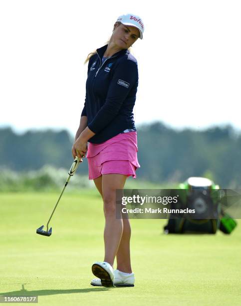 Carly Booth of Scotland putting at the 17th hole during the Aberdeen Standard Investment Scottish Open at The Renaissance Club on August 10, 2019 in...