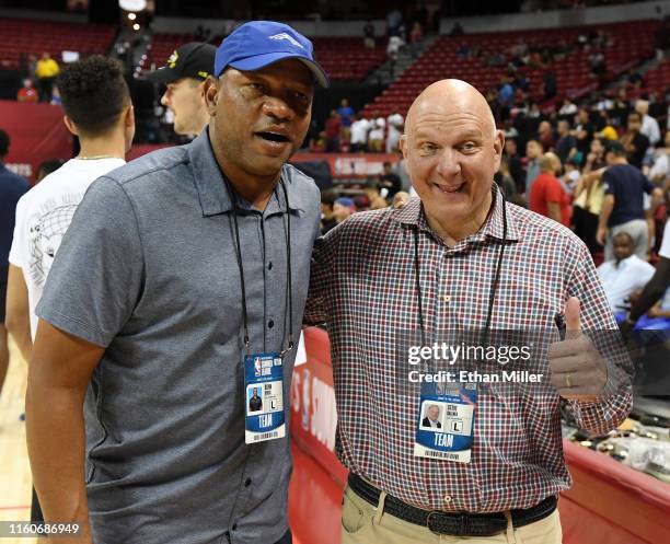 Head coach Doc Rivers and owner Steve Ballmer of the LA Clippers pose on the court before a game between the Clippers and the Memphis Grizzlies...