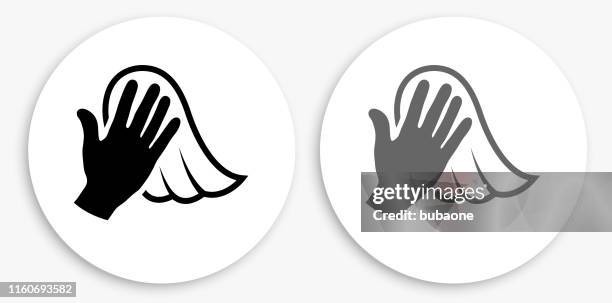 dusting black and white round icon - hand cleaning icon stock illustrations