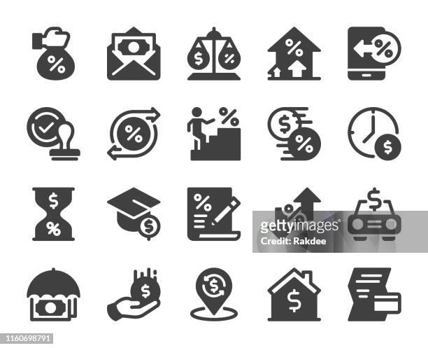 darlehen und zinsen - icons - house rental stock-grafiken, -clipart, -cartoons und -symbole