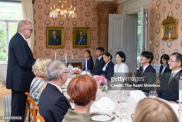 Crown Prince Fumihito, or Crown Prince Akishino and Crown Princess Kiko of Akishino attend a luncheon on July 4, 2019 in Fiskars, Finland.
