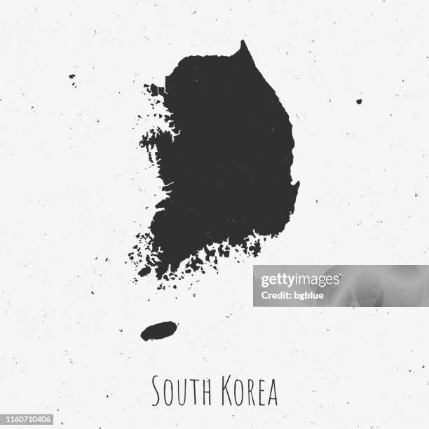 bildbanksillustrationer, clip art samt tecknat material och ikoner med vintage korea south karta med retrostil, på dammig vit bakgrund - south korea