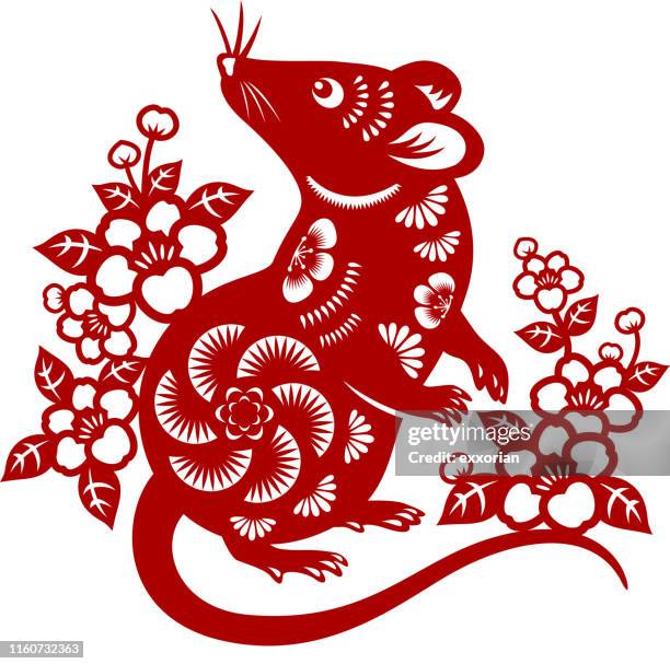 stockillustraties, clipart, cartoons en iconen met jaar van de rat papercut - lichaamsdeel van dieren