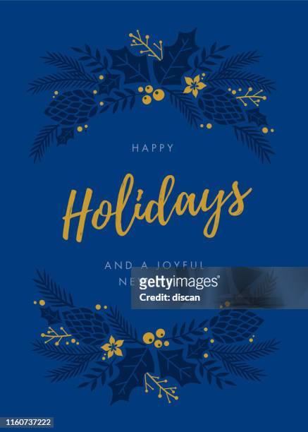 holidays card with wreath. - new years eve 2019 stock illustrations