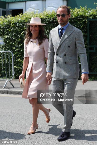 Pippa Middleton and James Middleton attends day 7 of the Wimbledon 2019 Tennis Championships at All England Lawn Tennis and Croquet Club on July 08,...