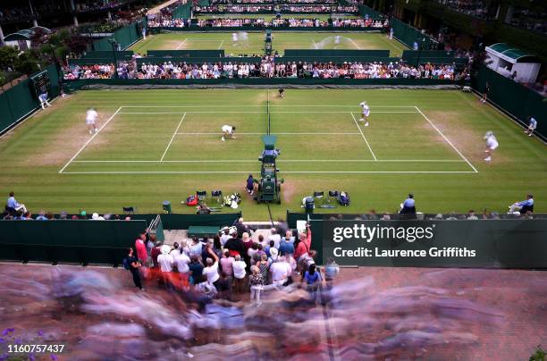 General view of court 14 in the Men's Doubles third round match between Jean-Julien Rojer of The Netherlands, partner of Horia Tecau of Romania and...