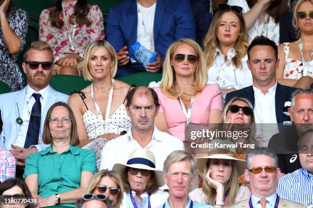 James Midgley, Jenni Falconer, Anne-Marie Corbett and Ant Mcpartlin attend day seven of the Wimbledon Tennis Championships at All England Lawn Tennis...