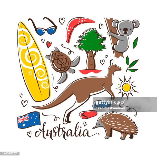 stockillustraties, clipart, cartoons en iconen met australië symbolen - australian animals illustration