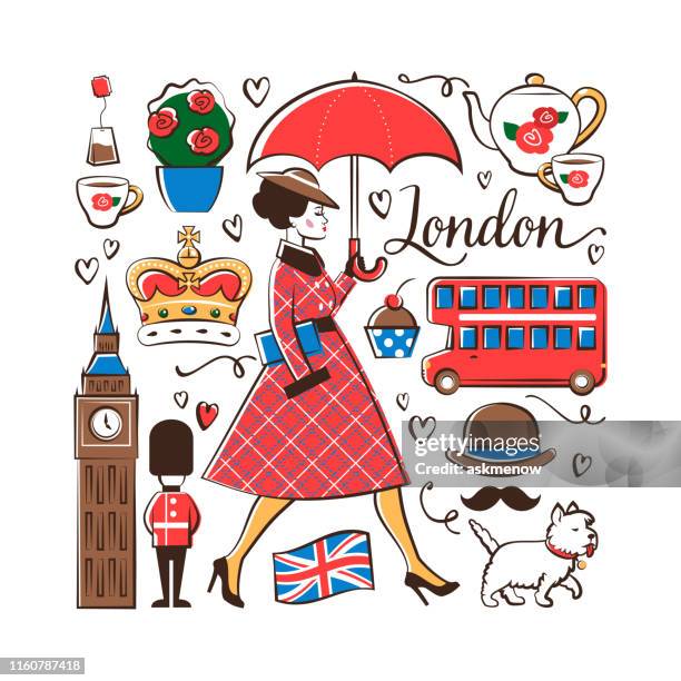 stockillustraties, clipart, cartoons en iconen met rainy london - engeland