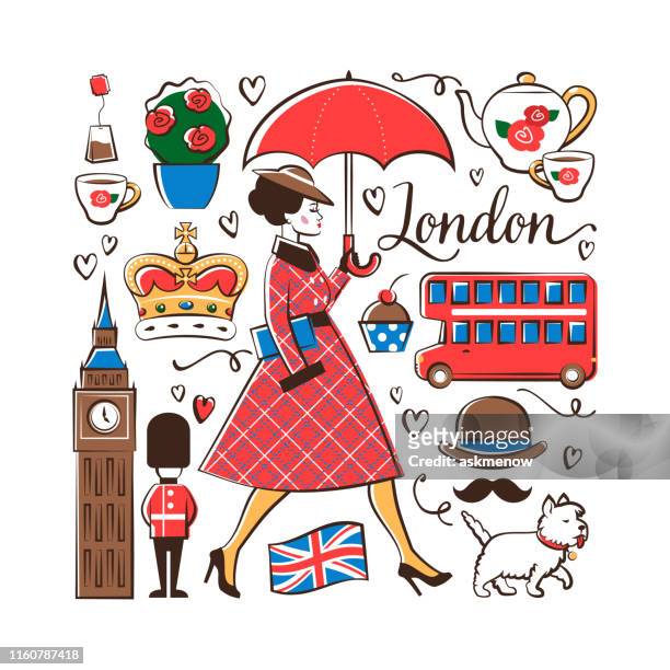 rainy london - english culture stock illustrations