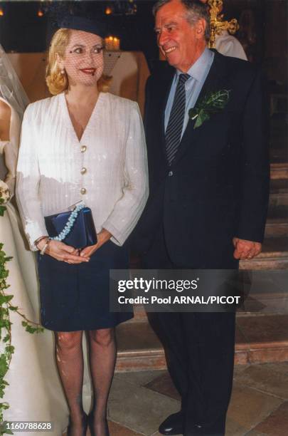 Catherine Deneuve et Roger Vadim lors du mariage de leur fils Christian à Autun le 21 septembre 1996, France.