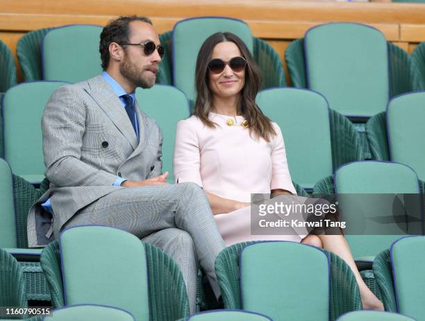 James Middleton and Pippa Middleton attend day seven of the Wimbledon Tennis Championships at All England Lawn Tennis and Croquet Club on July 08,...