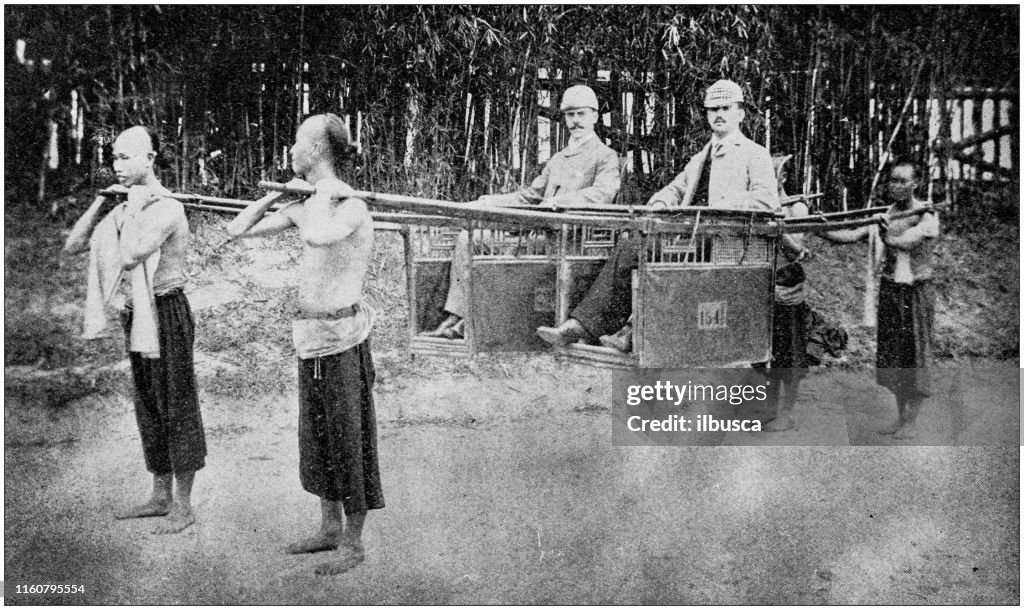 Antique black and white photo of travel around the World: traveling in China