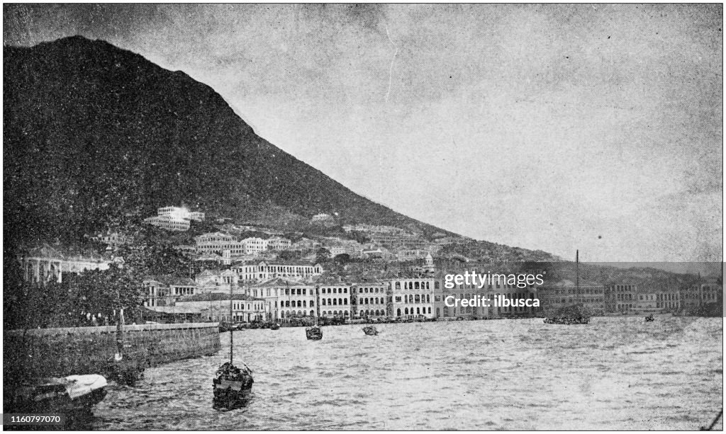 Antique black and white photo of travel around the World: Hong Kong