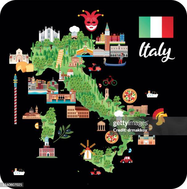 italy cartoon map - active volcano stock illustrations