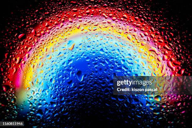 waterdrops on window glass with colorful abstract background . - rainbow sprinkles stock pictures, royalty-free photos & images