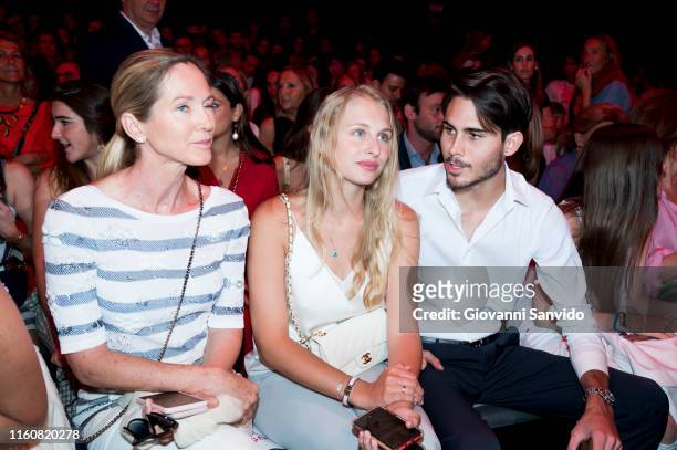 Miranda Rijnsburger and Rodrigo Iglesias attend Agatha Ruiz de la Prada fashion show during the Mercedes Benz Fashion Week Spring/Summer 2020 on July...