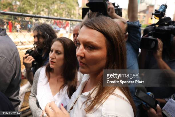 Two of the purported victims of multi-millionaire Jeffrey Epstein, Michelle Licata and Courtney Wild leave a Manhattan court house after a hearing on...