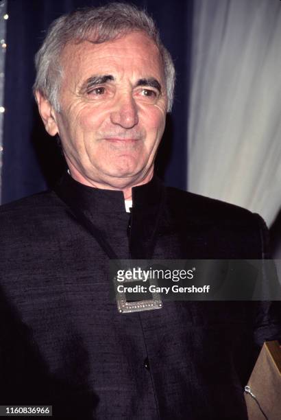 View of French-Armenian singer and diplomat Charles Aznavour during the Songwriters Hall of Fame Awards Dinner at the New York Sheraton Hotel, New...