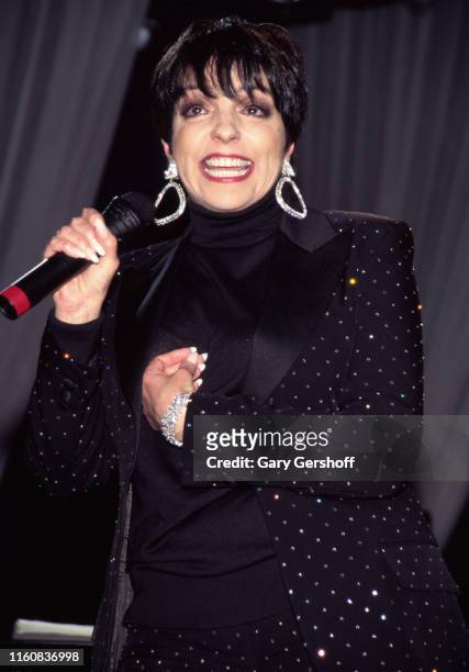American singer and actress Liza Minnelli performs onstage during the Songwriters Hall of Fame Awards Dinner at the New York Sheraton Hotel, New...