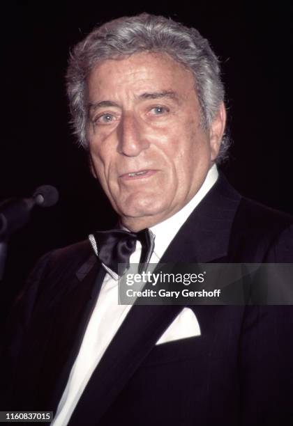 Portrait of American singer Tony Bennett as he attends the Songwriters Hall of Fame Awards Dinner at the New York Sheraton Hotel, New York, New York,...