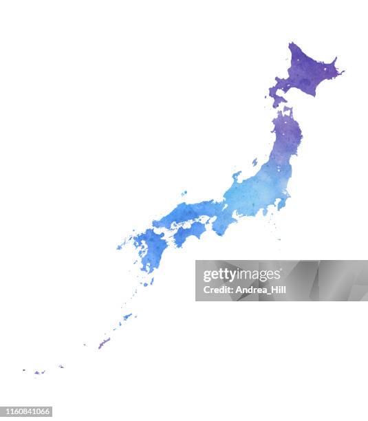 ilustrações, clipart, desenhos animados e ícones de ilustração da aguarela do mapa da quadriculação de japão no azul e no roxo - shikoku