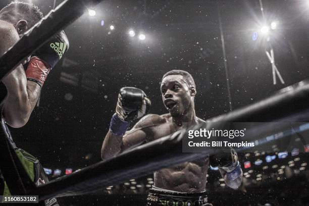 April 16: MANDATORY CREDIT Bill Tompkins/Getty Images Errol Spence Jr defeats Chris Algieri by TKO in the 5th round during their Welterweight fight....