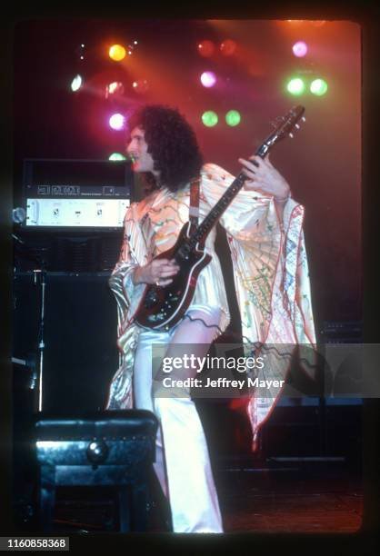 Brian May of Queen performs in concert on December 18, 1977 at The Forum in Inglewood, California.