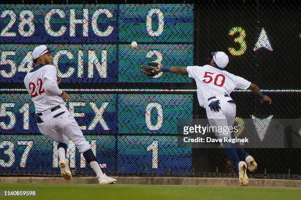 Travis Demeritte of the Detroit Tigers makes a catch in right field against the Kansas City Royals during a MLB game at Comerica Park on August 10,...