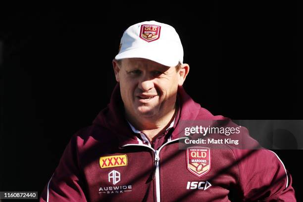 Maroons coach Kevin Walters looks on during a Queensland Maroons State of Origin Captain's Run at ANZ Stadium on July 09, 2019 in Sydney, Australia.