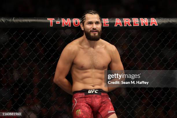 Jorge Masvidal of the United States looks on during a UFC 239 Welterweight Bout against Ben Askren of the United States at T-Mobile Arena on July 06,...