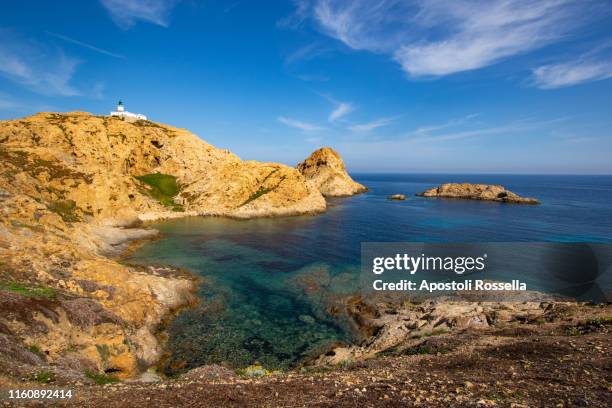 view of ile de la pietra, ile-rousse, corsica - ajaccio stock pictures, royalty-free photos & images