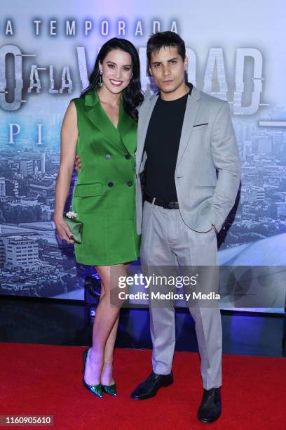 Ligia Uriarte and Alex Perea poses for photos during 'Sin Miedo a la Verdad' Red Carpet at Televisa San Angel on July 8, 2019 in Mexico City, Mexico.