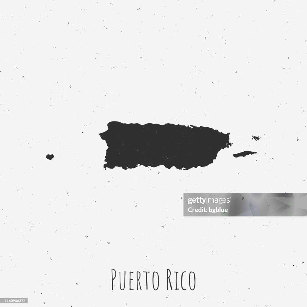 ほこりっぽい白い背景に、レトロなスタイルのヴィンテージプエルトリコマップ