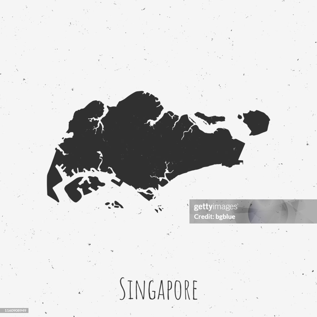 Vintage Singapore map with retro style, on dusty white background
