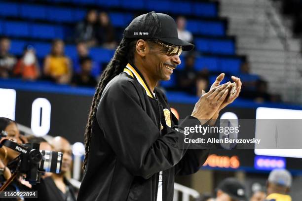 Snoop Dogg attends the Monster Energy $50K Charity Challenge Celebrity Basketball Game at UCLA's Pauley Pavilion on July 08, 2019 in Westwood,...