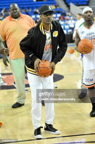 Snoop Dogg attends the Monster Energy $50K Charity Challenge Celebrity Basketball Game at UCLA's Pauley Pavilion on July 08, 2019 in Westwood,...