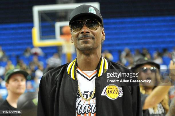 Snoop Dogg attends the Monster Energy $50K Charity Challenge Celebrity Basketball Game at UCLA's Pauley Pavilion on July 08, 2019 in Westwood,...