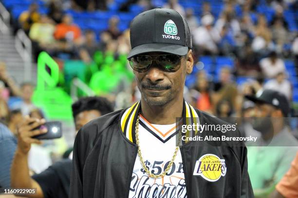 Snoop Dogg attends the Monster Energy $50K Charity Challenge Celebrity Basketball Game at UCLA's Pauley Pavilion on July 08, 2019 in Westwood,...