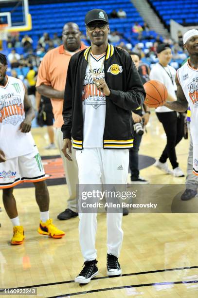 Snoop Dogg attends the Monster Energy $50K Charity Challenge Celebrity Basketball Game at UCLA's Pauley Pavilion on July 08, 2019 in Westwood,...