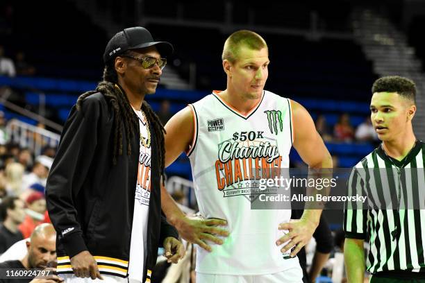 Rob Gronkowski and Snoop Dogg attend the Monster Energy $50K Charity Challenge Celebrity Basketball Game at UCLA's Pauley Pavilion on July 08, 2019...