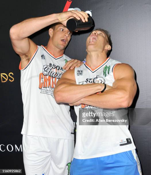 Rob Gronkowski and Chris Gronkowski attend the Monster Energy $50K Charity Challenge Celebrity Basketball Game at UCLA's Pauley Pavilion on July 08,...