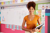 Portrait Of Female Elementary School Teacher Standing In Classroom