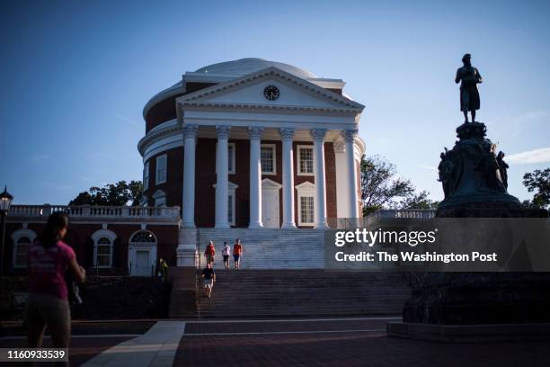 The Rotunda is seen as the sun sets before the unofficial party known as "Block Party" at the University of Virginia campus in Charlottesville, VA on...