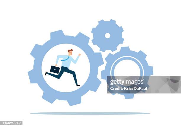 businessman running on gear - running gear stock illustrations