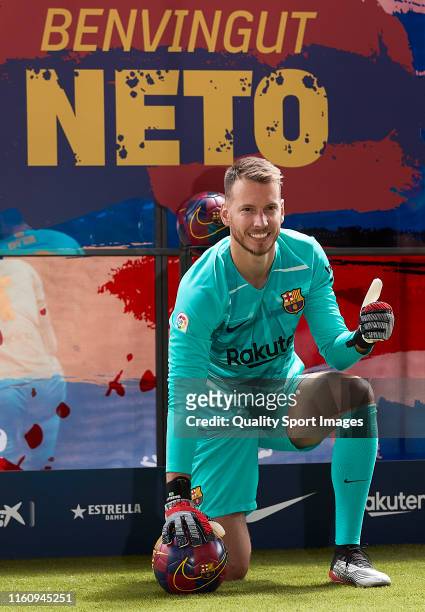 Norberto Murara Neto poses during his unveiling for FC Barcelona at Camp Nou on July 09, 2019 in Barcelona, Spain.