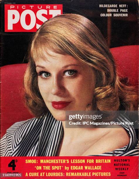 German actress Hildegard Knef is featured for the cover of Picture Post magazine. Original Publication: Picture Post Cover - Vol 65 No 09 - pub. 1954.