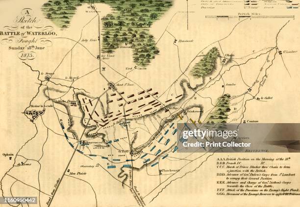 Sketch of the Battle of Waterloo', , 1816. Fought on Sunday, 18 June 1815. The French army under Napoleon Bonaparte was defeated by an allied British...