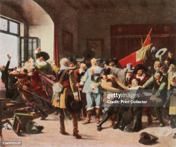 The Defenestration of Prague, 23 May 1618, . 'Der Fenstersturz in Prag, 23 Mai 1618'. The Second Defenestration of Prague: heated religious meeting...