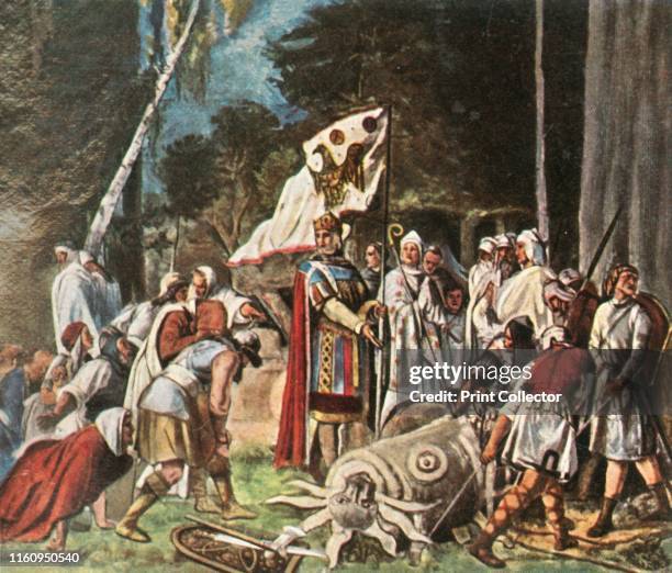 Charlemagne destroys a pagan idol, . 'Sturz Der Irmensäule Durch Karl Den Grossen', 772 AD. According to medieval sources, Charlemagne, King of the...